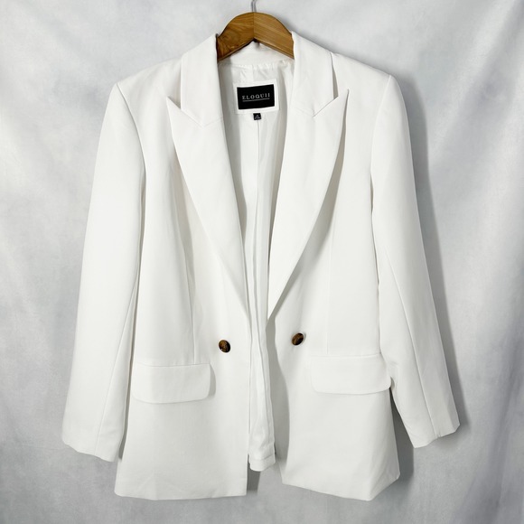 Eloquii Jackets & Blazers - Eloquii Open Front Double Breast Button Oversized White Blazer Women's Size 14